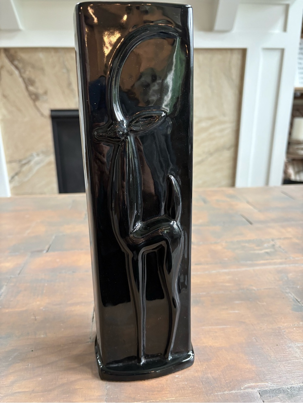 Mid-Century Modern Dryden Pottery Black Glaze Deer Vase